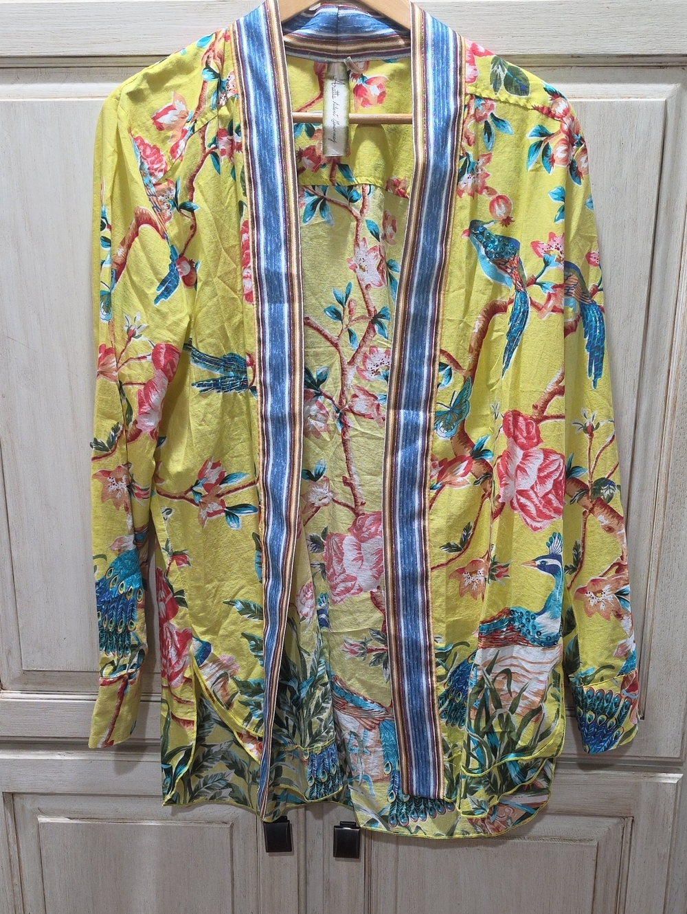 Aratta Silent Journey Women Open Front Floral Peacock Birds Kimono Carnigan - Picture 5 of 12